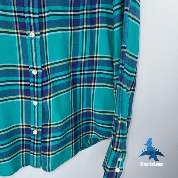 1165 J. Crew - The Boy Shirt - Plaid Button Up - Size 4 - Teal/Navy - Picture 6 of 14